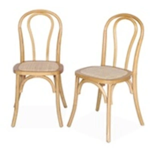 SWEEEK Lot de deux chaises vintage en bois avec assise en rotin et dossier arrondi coloris naturel pas cher