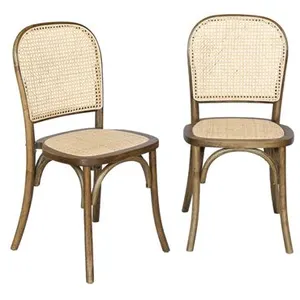 SWEEEK Lot de deux chaises vintage en bois marron vieilli avec assise et dossier en rotin pas cher