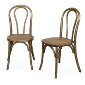 SWEEEK Lot de deux chaises vintage en bois avec assise en rotin et dossier arrondi coloris marron vieilli pas cher