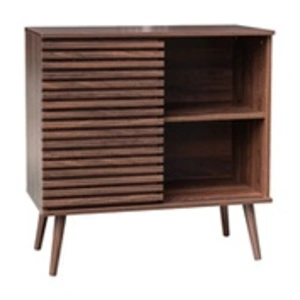 Buffet scandinave - SWEEEK - 1 porte coulissante rainurée - 2 étagères - Noyer - 80cm pas cher