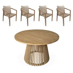Sweeek Table à manger bois d'acacia ronde. intérieur / extérieur + 4 c... pas cher