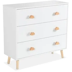 Comparateur de prix : sweeek Commode enfant décor bois blanc 3 tiroirs pieds et poignées en pin