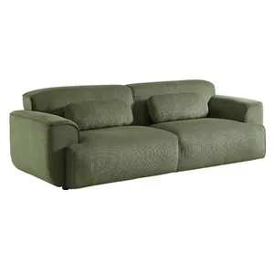 SWEEEK Canapé 3 places. tissu velours côtelé vert. 2 coussins déhoussables. Wallas L 230 x P 98 x H 73cm
