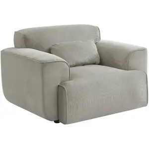 SWEEEK Fauteuil velours côtelé gris clair, coussin fourni pas cher