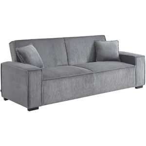 SWEEEK Canapé convertible 3 places gris clair velours côtelé L 231 x P 96.5 x H 80cm