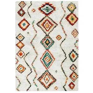 SWEEEK Tapis intérieur shaggy style berbère poils longs crème et multicolore 80 x 150cm