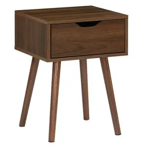 SWEEEK Table de chevet décor bois teinté noyer. 1 tiroir. pieds compas pas cher