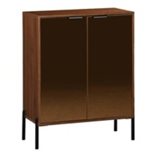 Sweeek Buffet vintage effet bois de noyer. buffet haut. vaisselier. deux portes vitrées aspect fumé. L 83 x 38 x 100cm pas cher