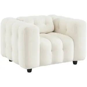 Fauteuil 1 place en bouclette texturée capitonné blanc - SWEEEK - Salon - Relaxation