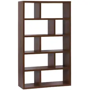 Sweeek Etagère bibliothèque asymétrique 5 niveaux 10 compartiments. effet bois de noyer. L 111.2 x P 39 x H 190cm