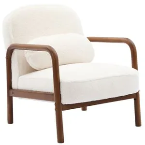 Non communiqué sweeek Fauteuil scandinave bois d'hévéa teinté noyer clair et tissu fausse fourrure pas cher