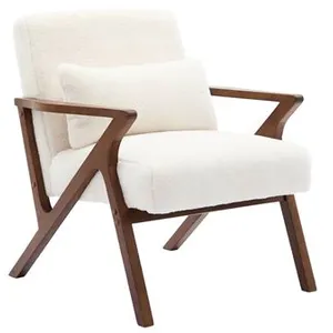 Non communiqué sweeek Fauteuil scandinave bois d'hévéa teinté noyer et tissu effet fausse fourrure pas cher