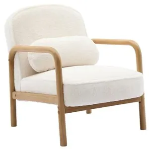 Non communiqué sweeek Fauteuil scandinave arrondi bois d'hévéa et tissu effet fausse fourrure pas cher