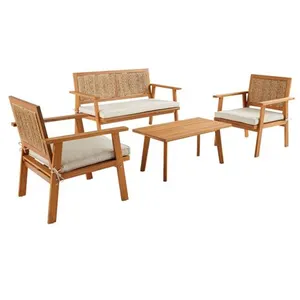 SWEEEK Salon de jardin bois et cannage vertical bohemia 4 places pas cher