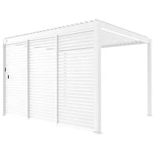Comparateur de prix : SWEEEK Pergola bioclimatique triomphe 3x4 + 3 persiennes 130cm pour le côté de 4m. Panneau brise vue. L 400 x p 300 x h 250 cm