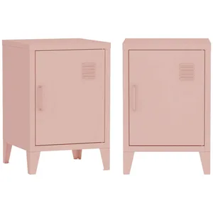 SWEEEK Lot de 2 tables de chevet en métal 1 porte. Rose. L 38 x P 38 x H 55.7 cm pas cher