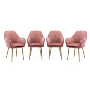 Sweeek Lot de 4 fauteuils en velours vieux rose et pieds en métal noir. Shella L 57 x P 59 x H 84.5