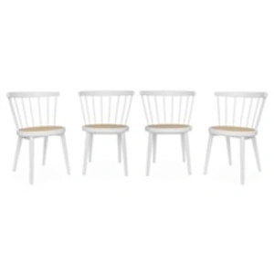 Comparateur de prix : Sweeek Lot de 4 chaises blanches en bois et cannage. Nora. L 53 x P 53.5 x H 76cm