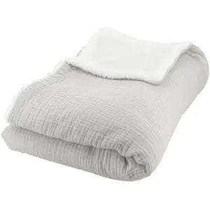 Comparateur de prix : sweeek Plaid sherpa et gaze de coton 130 x 170 cm gris. ALIX. bi-matière