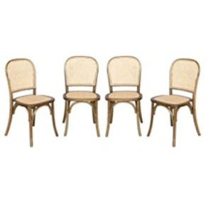 Comparateur de prix : SWEEEK Lot de 4 chaises vintage en bois avec assise et dossier en rotin. coloris marron vieilli. L 44.5 x P 48 x H 89.5cm