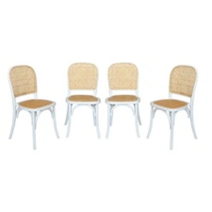Comparateur de prix : sweeek Lot de 4 chaises vintage en bois et rotin, blanc