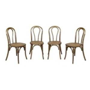 Comparateur de prix : SWEEEK Lot de 4 chaises vintage en bois avec assise en rotin et dossier arrondi. coloris marron vieilli. L 48 x P 49.5 x H 90cm