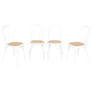 Non communiqué Lot de 4 chaises vintage en bois avec assise en rotin et dossier arrondi coloris blanc L 48 x P 495 x H 90cm pas cher