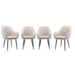 Sweeek Lot de 4 fauteuils en velours blanc cassé et pieds en métal noir. Shella L 57 x P 59 x H 84.5
