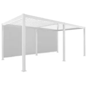 sweeek Pergola bioclimatique blanc 300x600cm. Aluminium à lames orientables + 2 stores 3m pas cher