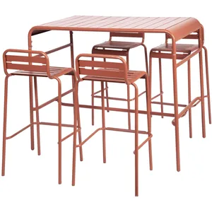 Sweeek Table haute de jardin AMELIA terracotta 4 chaises hautes en acier 120 x 70cm x 95cm