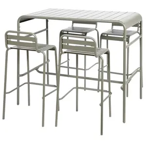 Sweeek Table haute de jardin AMELIA kaki 4 chaises hautes en acier 120 x 70cm x 95cm