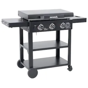 SWEEEK Plancha gaz 3 brûleurs acier inoxydable 12kw avec chariot noir - raoul