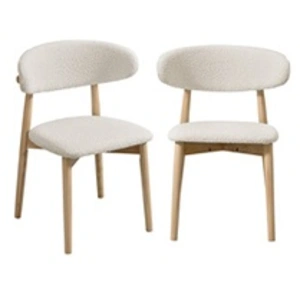 SWEEEK Lot De 2 Chaises En Bois D'Hévéa Et Tissu Bouclette Naturel / Crème pas cher