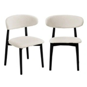 SWEEEK Lot de 2 chaises en bois d'hévéa noir et tissu bouclette blanc crème pas cher