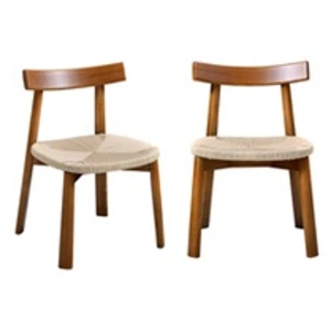 SWEEEK 2 chaises scandinaves bois effet noyer et corde beige pas cher