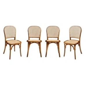 Comparateur de prix : SWEEEK Lot de 4 chaises vintage en bois et rotin, effet noyer