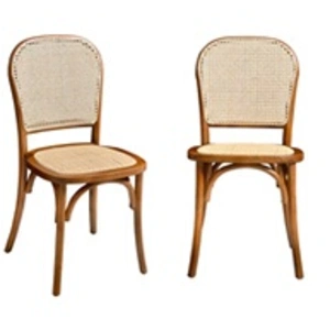 SWEEEK Chaise en bois effet noyer et rotin naturelles (lot de 2) pas cher