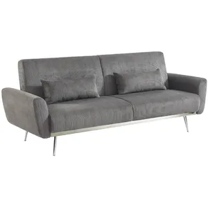 sweeek Canapé convertible 3 places velours côtelé gris foncé pieds chromé pas cher