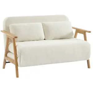 SWEEEK Banquette canapé convertible 2 places bouclette texturée crème pas cher