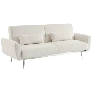 sweeek Canapé convertible 3 places velours côtelé blanc pieds chromé pas cher