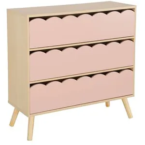 SWEEEK Commode enfant décor bois rose 3 tiroirs, pieds bois de pin