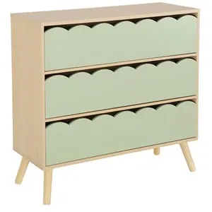SWEEEK Commode enfant décor bois vert 3 tiroirs, pieds bois de pin