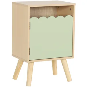 SWEEEK Table de chevet enfant décor bois vert 1 porte, pieds bois de pin pas cher