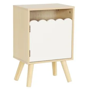 SWEEEK Table de chevet enfant décor bois blanc 1 porte, pieds bois de pin pas cher