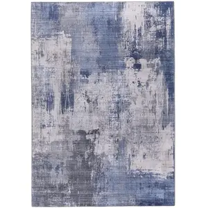 AFK Living Tapis design finition couture anglaise bleu 160 x 230 pas cher