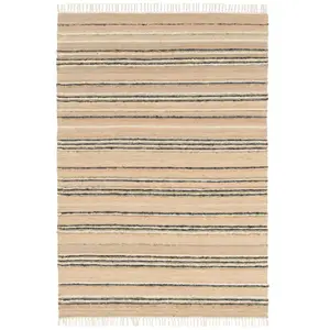 AFK Living Tapis rayé fait main en matières naturelles beige 120 x 170 pas cher