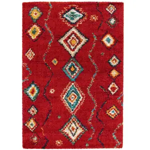 AFK Living Tapis épais et confortable style ethnique rouge 140 x 200 pas cher