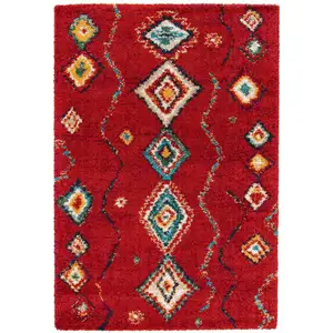 AFK Living Tapis épais et confortable style ethnique rouge 80 x 150 pas cher