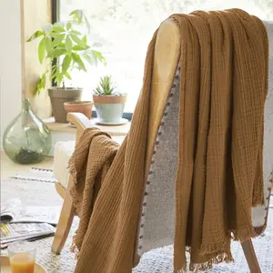 Comparateur de prix : Housse De Rêve Plaid à franges gaze de coton uni 180x220 cm