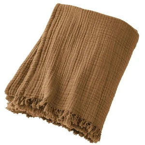 Comparateur de prix : HOUSSE DE RÊVE Plaid à franges 130x160 cm Gaze de coton Camel 130 x 160 cm